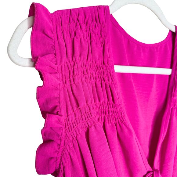 Shein Curve Sleeveless Tie Front Ruffle Hem Mini Dress Size 0XL Boho Summer Pink - Picture 3 of 10